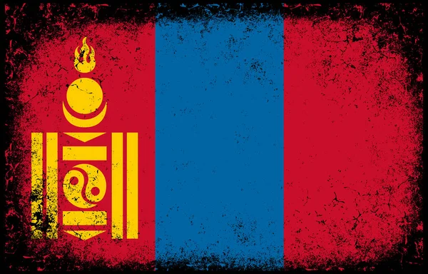 Old Dirty Grunge Vintage Mongolei Nationalflagge Hintergrund — Stockvektor
