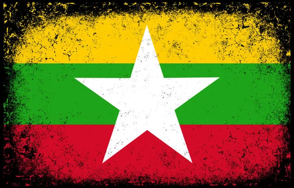 Velho Sujo Grunge Vintage Myanmar Nacional Bandeira Fundo — Vetor de Stock