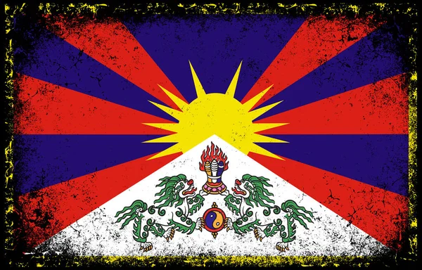 Viejo Sucio Grunge Vintage Tibet Bandera Nacional Fondo — Vector de stock