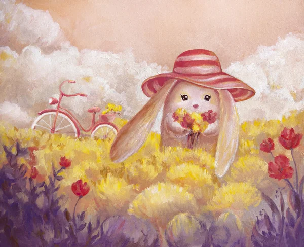 Маленький кролик с цветами — стоковое фото
