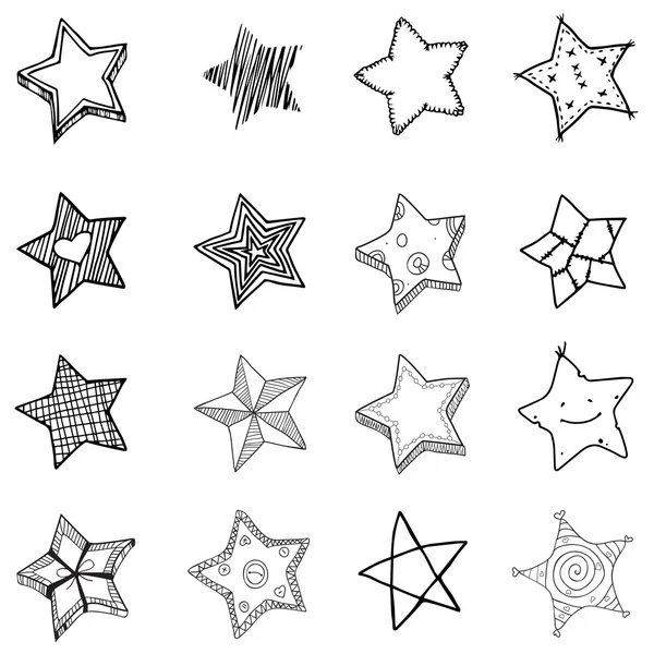 16 formas de estrelas desenhadas à mão simples — Vetor de Stock