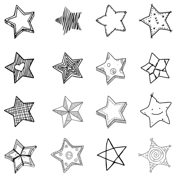 16 eenvoudige hand getrokken sterren vormen — Stockvector