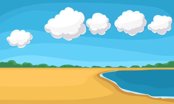 Bulutlar, kum ve deniz, vektör karikatür yatay — Stok Vektör