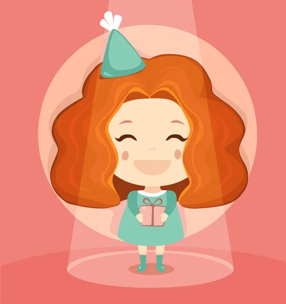 Vector ilustración feliz cumpleaños chica con caja de regalo — Vector de stock