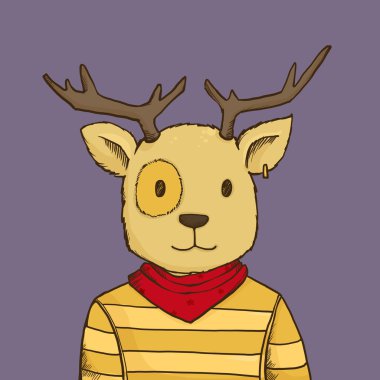 komik hipster karikatür geyik illüstrasyon