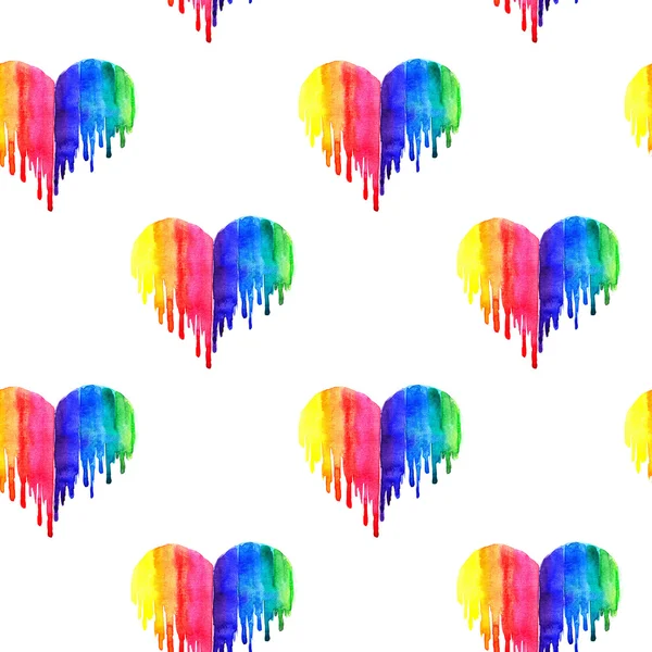 Padrão com arco-íris aquarela corações abstratos no fundo branco — Fotografia de Stock