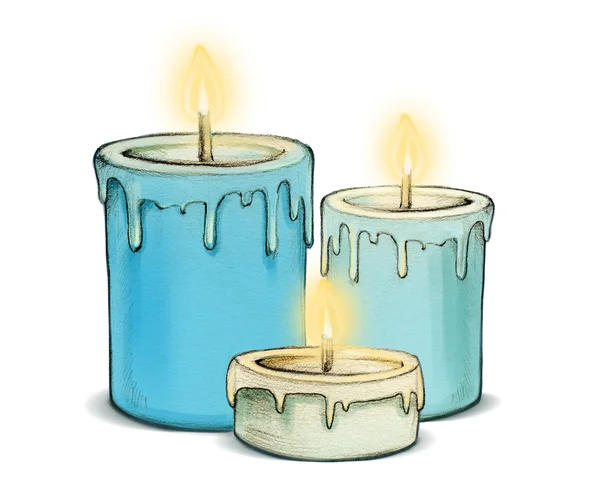 Drawing candles with fire on white background — Stock Photo, Image