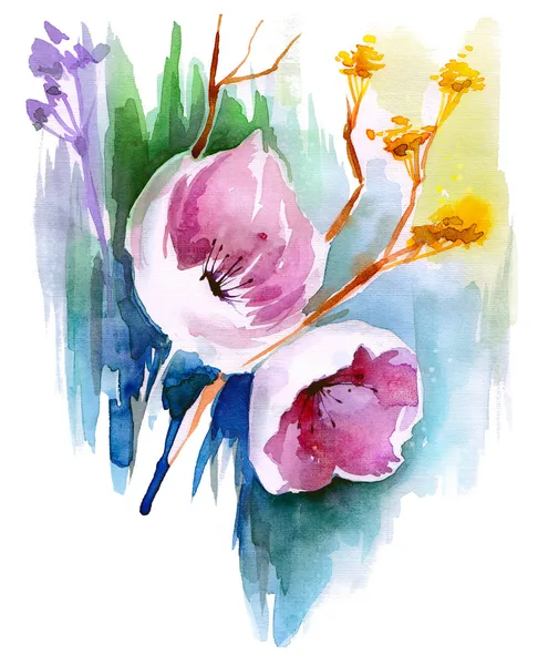 Прекрасный акварельный весенний цветочный букет на белом фоне — стоковое фото