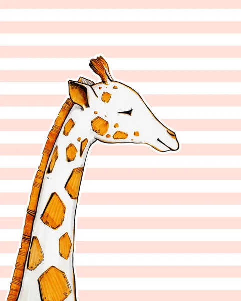 Drawing cute giraffe on striped background