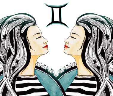 burç İkizler izole beyaz zemin üzerine çizim