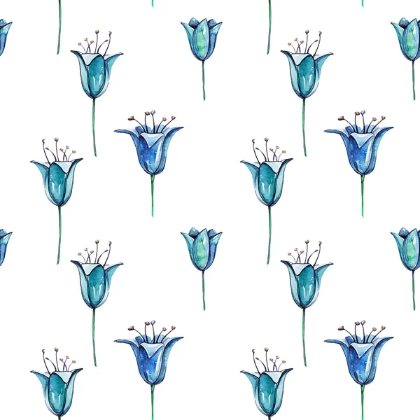 Padrão de flores azuis aquarela — Fotografia de Stock