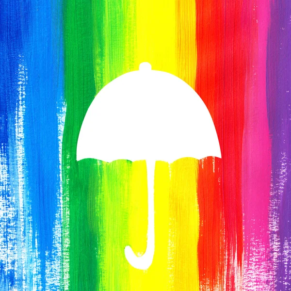 Rainbow acrylic background with white umbrella and space for text — Stock Photo, Image