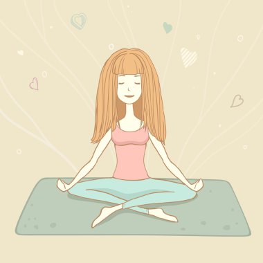 yoga genç kadın lotus pozisyonu arka plan üzerinde vektör
