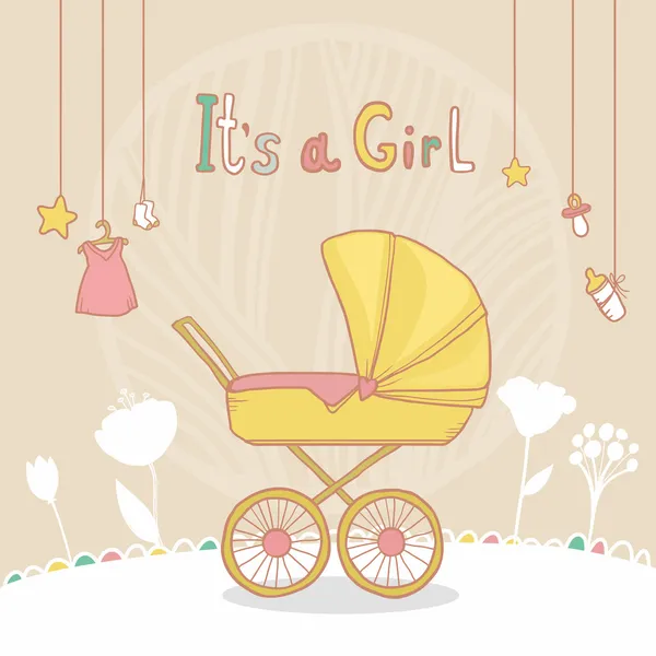 Baby shower es una chica. Tarjeta de ilustración vectorial — Vector de stock