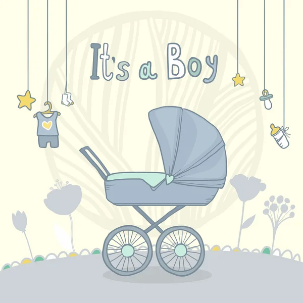 Banho de bebé é um rapaz. Cartão de ilustração vetorial — Vetor de Stock