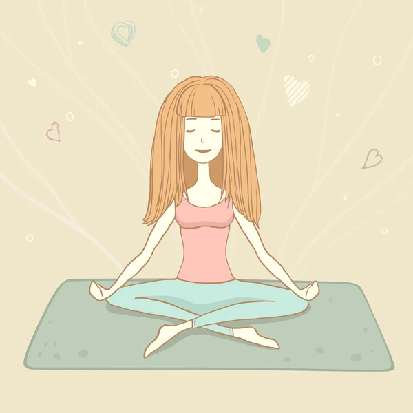 Yoga genç kadın lotus pozisyonu arka plan üzerinde vektör — Stok Vektör