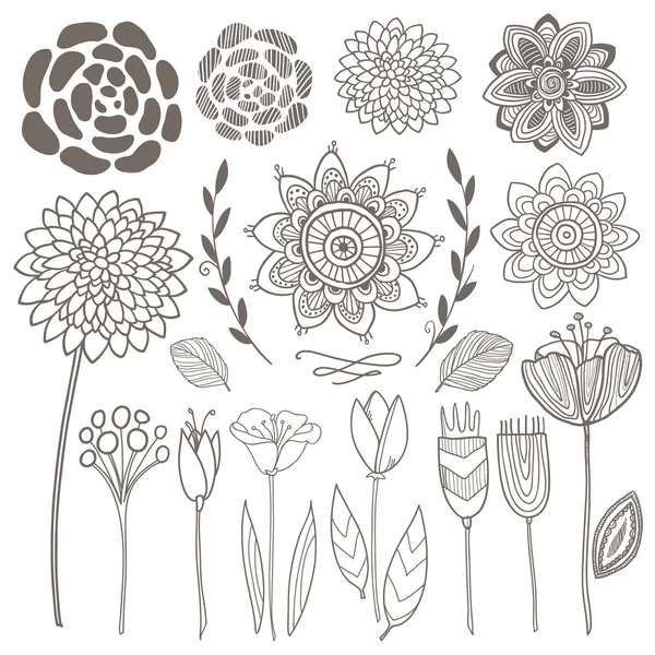 Vector hand getekend vintage floral elementen. set van bloemen. — Stockvector