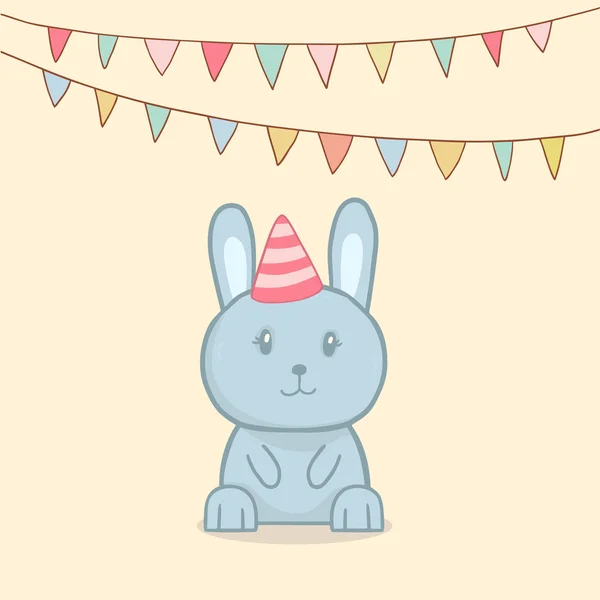 党の旗やウサギかわいい誕生日グリーティング カード — ストックベクタ