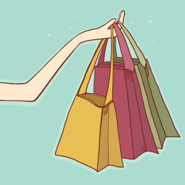 vektör el alışveriş torbaları arka plan üzerinde tutarak