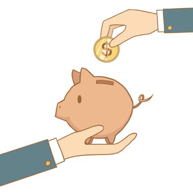 kumbara için para veren saving.hand. vektör çizim