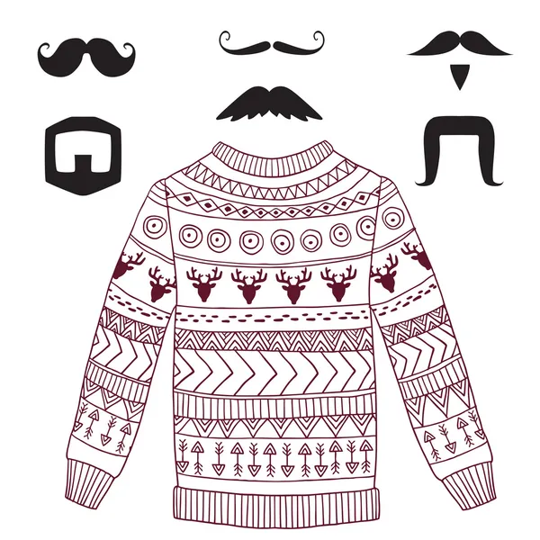 벡터 hipster 아늑한 스웨터와 콧수염 설정 — 스톡 벡터