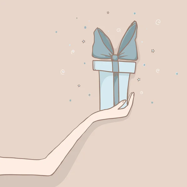 Vektor Illustration der Person, die Geschenkpaket gibt — Stockvektor