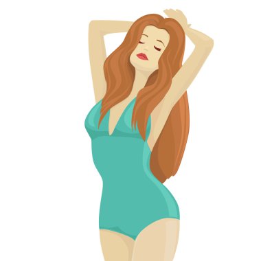 Sexy kobieta w strój kąpielowy w płaski nowoczesny na białym tle