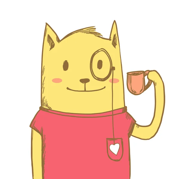Disegno gatto blu con tazza di caffè — Vettoriale Stock