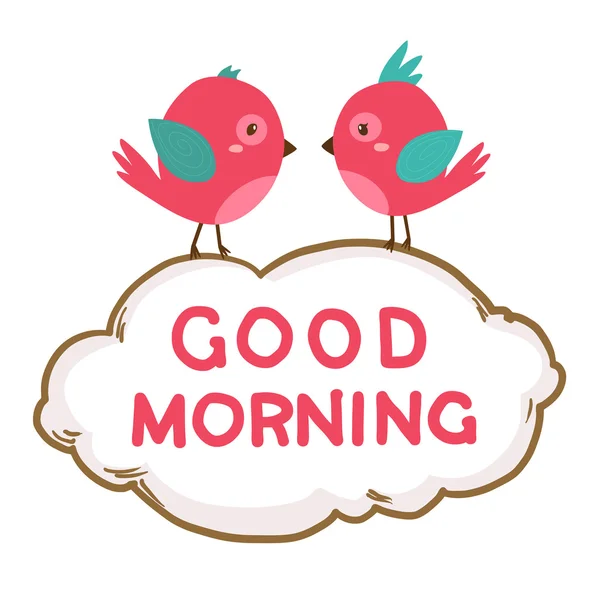 Cute pink birds say good morning. Vector illustration — Stock Vector