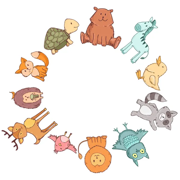 Cute animals frame with space for text. Vector illustration isolated on white Stock Vector