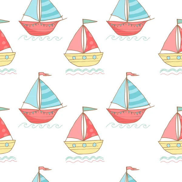 Cute seamless vector pattern with ships — Stock Vector