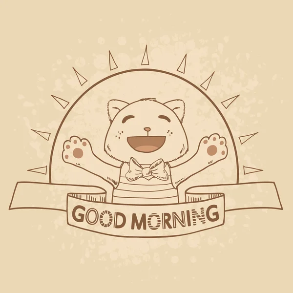 Vintage Happy smiling cat. Good morning vector illustration — Stock Vector