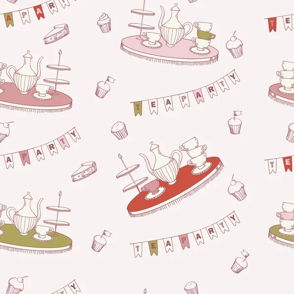 Vintage tea party seamless pattern in pastel colors