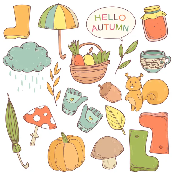 Vector set of autumn cute design elements — Stock Vector