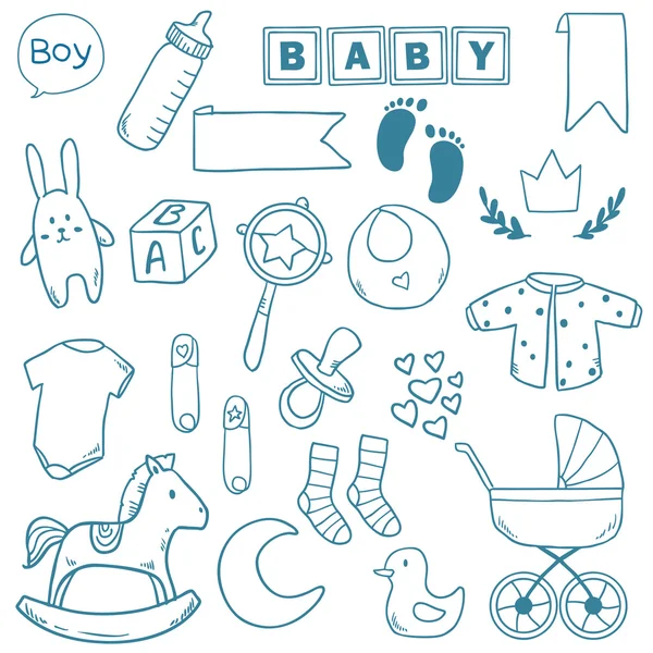 Clip art bébé garçon nouveau-né avec des icônes mignonnes. Collecte vectorielle — Image vectorielle