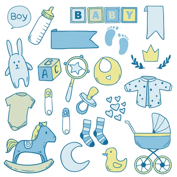 Yeni doğan bebek çocuk küçük resimlerle sevimli simgeler. vektör toplama
