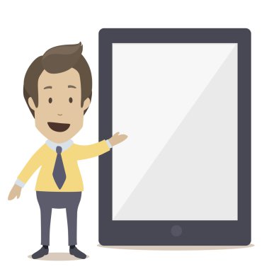 mobil gadget'ı işaret eden işadamı.