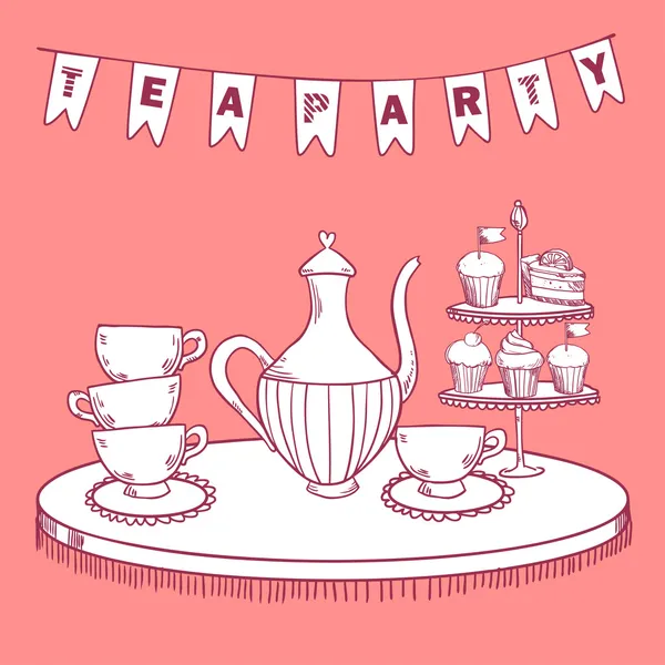 Vintage tea party invito — Vettoriale Stock