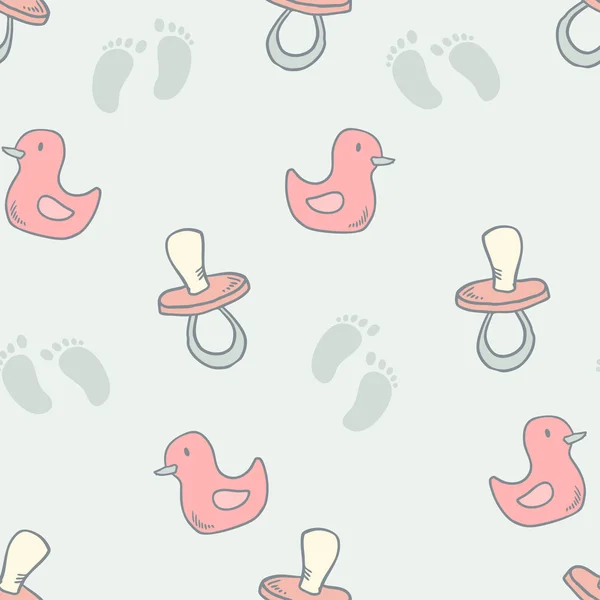 Baby pattern with duck, nipple in pastel colors — Stock Vector