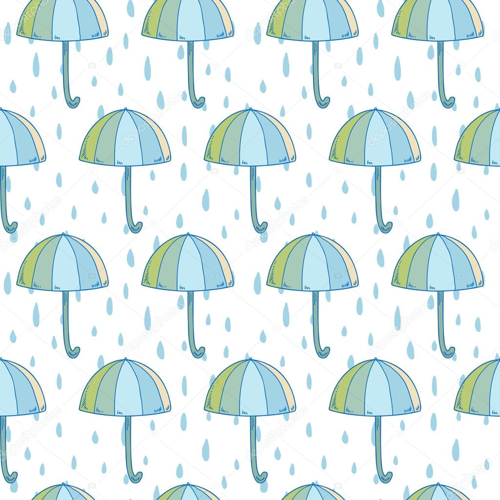 Pattern with umbrellas and raindrops