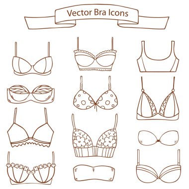 farklı kadın moda sutyen simgeler kümesi. vektör toplama