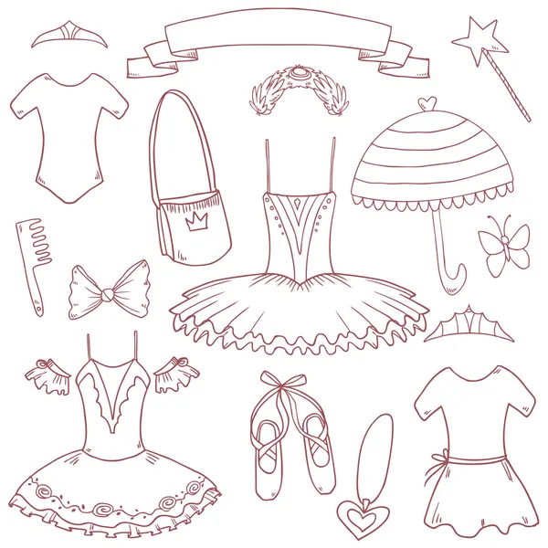 ベクトルかわいいバレエ学校少女プリンセス、別のレイヤー上の各要素の設定 — ストックベクタ