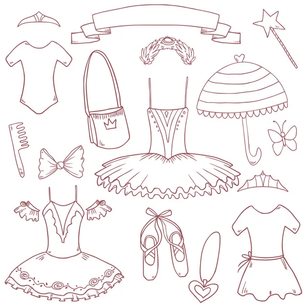 Ensemble d'école de ballet mignon vectoriel pour petite fille princesse, chaque élément sur une couche séparée — Image vectorielle