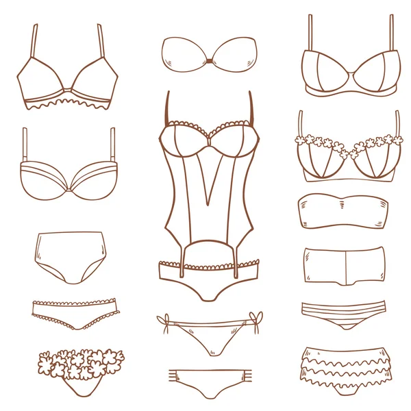 Vector collection of woman lingerie, bra and pants — Stock Vector