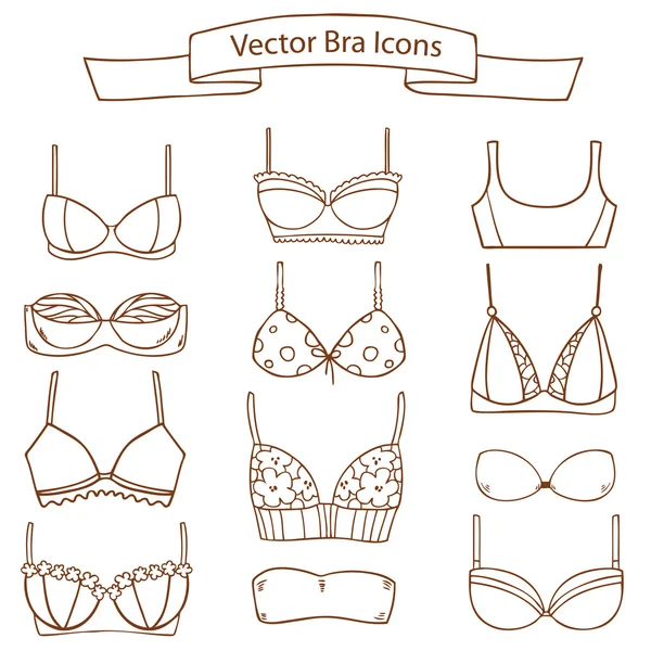 Set di diverse icone reggiseno moda femminile. Collezione vettoriale — Vettoriale Stock