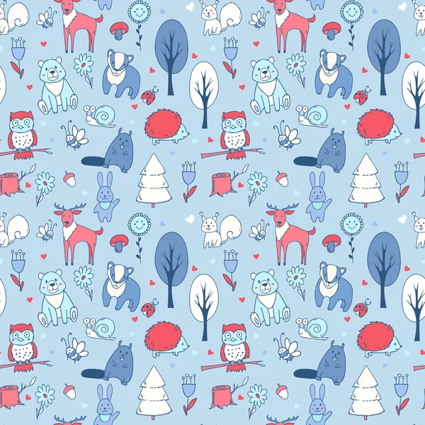 Seamless pattern with forest animals — Stock Vector