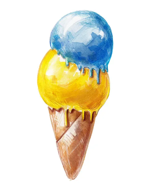 Geel en blauw ijs scoops — Stockfoto