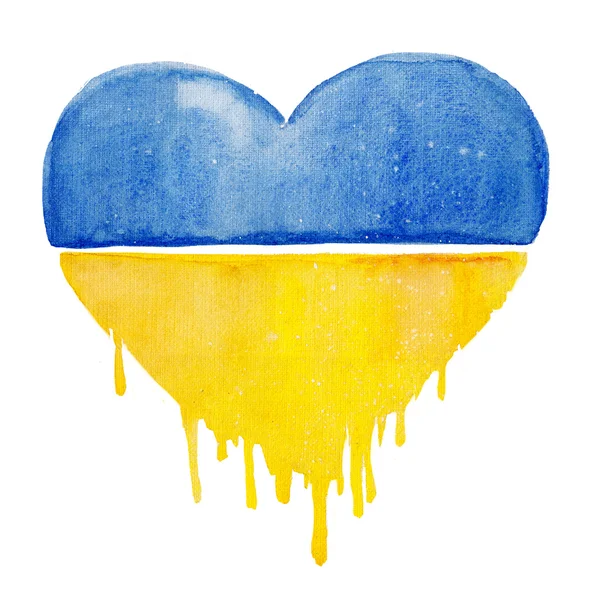 Coeur dessin aquarelle avec drapeau ukrainien — Photo