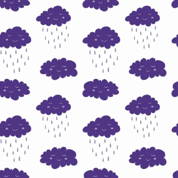 Seamless pattern with cute smiling ink clouds — Stock Vector