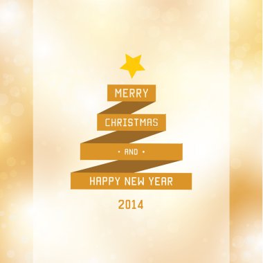 Vector ribbon tree with typography. Merry christmas and happy ne clipart